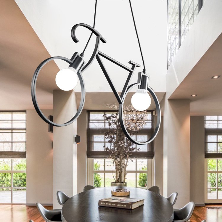 NEW Nordic Creative Personality Bicycle Wrought Iron Living Room Ceiling Light Korean Simple Bedroom Clothing Store Restaurant Lamp