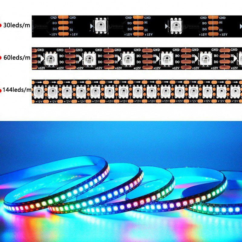 12V 5V WS2815 WS2812b 30leds 60leds 144leds Addressable 5050 Full-color Atmosphere LED Light IP20 IP65 IP67 5m Strip Lamp