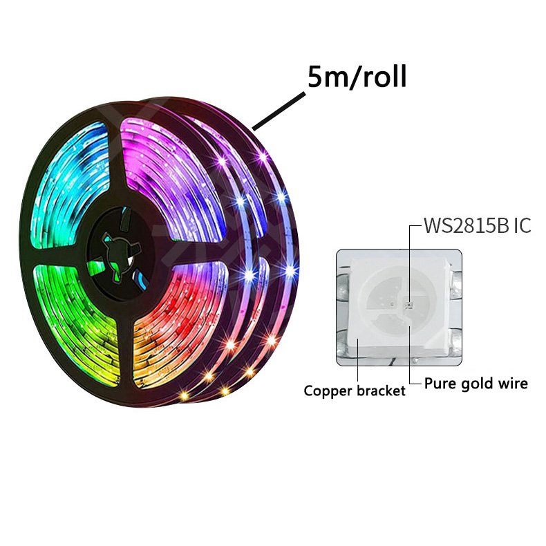 12V 5V WS2815 WS2812b 30leds 60leds 144leds Addressable 5050 Full-color Atmosphere LED Light IP20 IP65 IP67 5m Strip Lamp