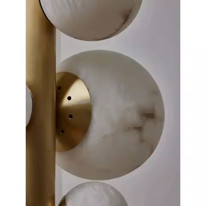 Nordic S Shape Ball Pendant Light Brass Pendant Light for Indoor Bedroom Living Room Marble Ball Copper Alabaster Chandelier