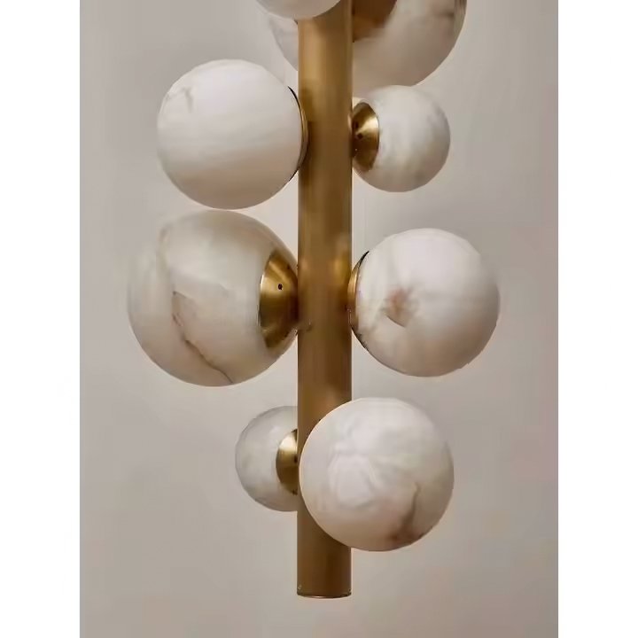 Nordic S Shape Ball Pendant Light Brass Pendant Light for Indoor Bedroom Living Room Marble Ball Copper Alabaster Chandelier