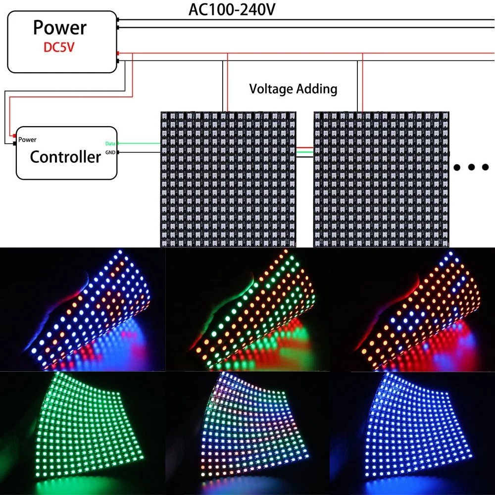 DC5V 8x32 16x16 8x8 WS2812B RGB LED Matrix Board for Creative Lighting Effects Custom Animations Advertising Display