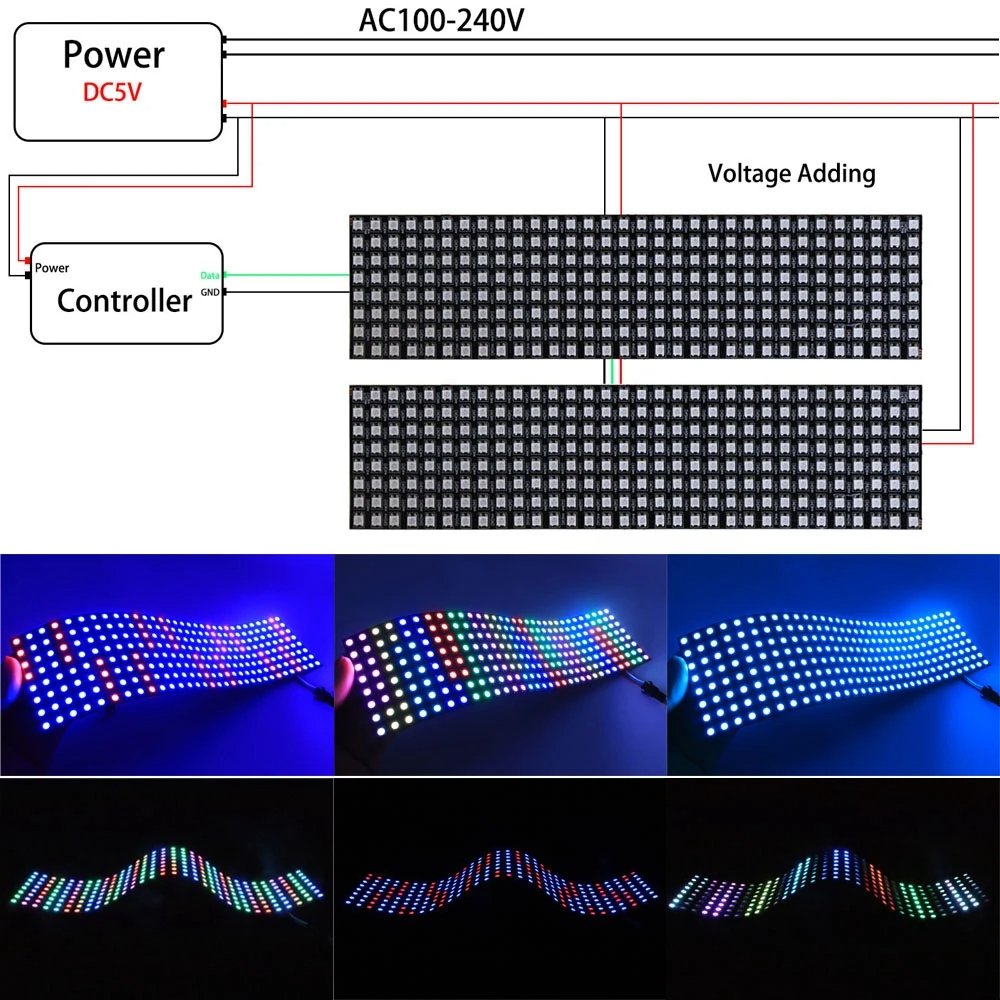 DC5V 8x32 16x16 8x8 WS2812B RGB LED Matrix Board for Creative Lighting Effects Custom Animations Advertising Display