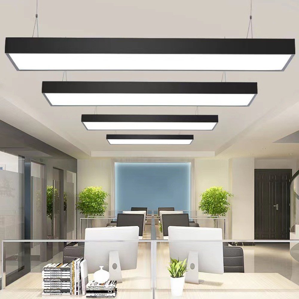 Architectural Linear Pendant Light Black White Profile Low EMF UGR 19 4500K 24w 4ft LED Linear Panel Light