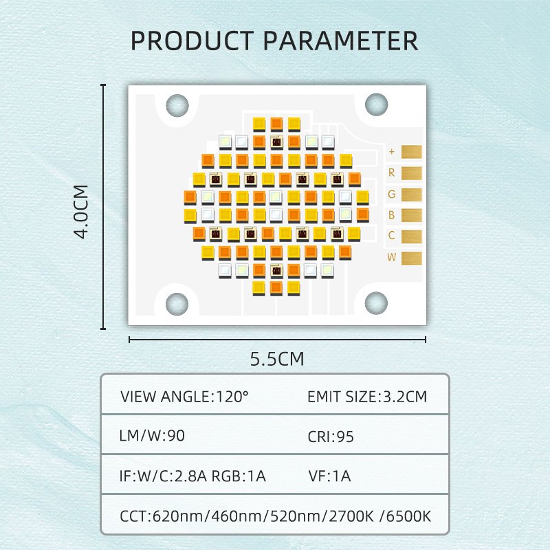 High-Power 180W UV LED Light 4050 SMD Quartz Lens Chip 620nm/460nm/520nm/2700K /6500K Five Color COB LED Chips