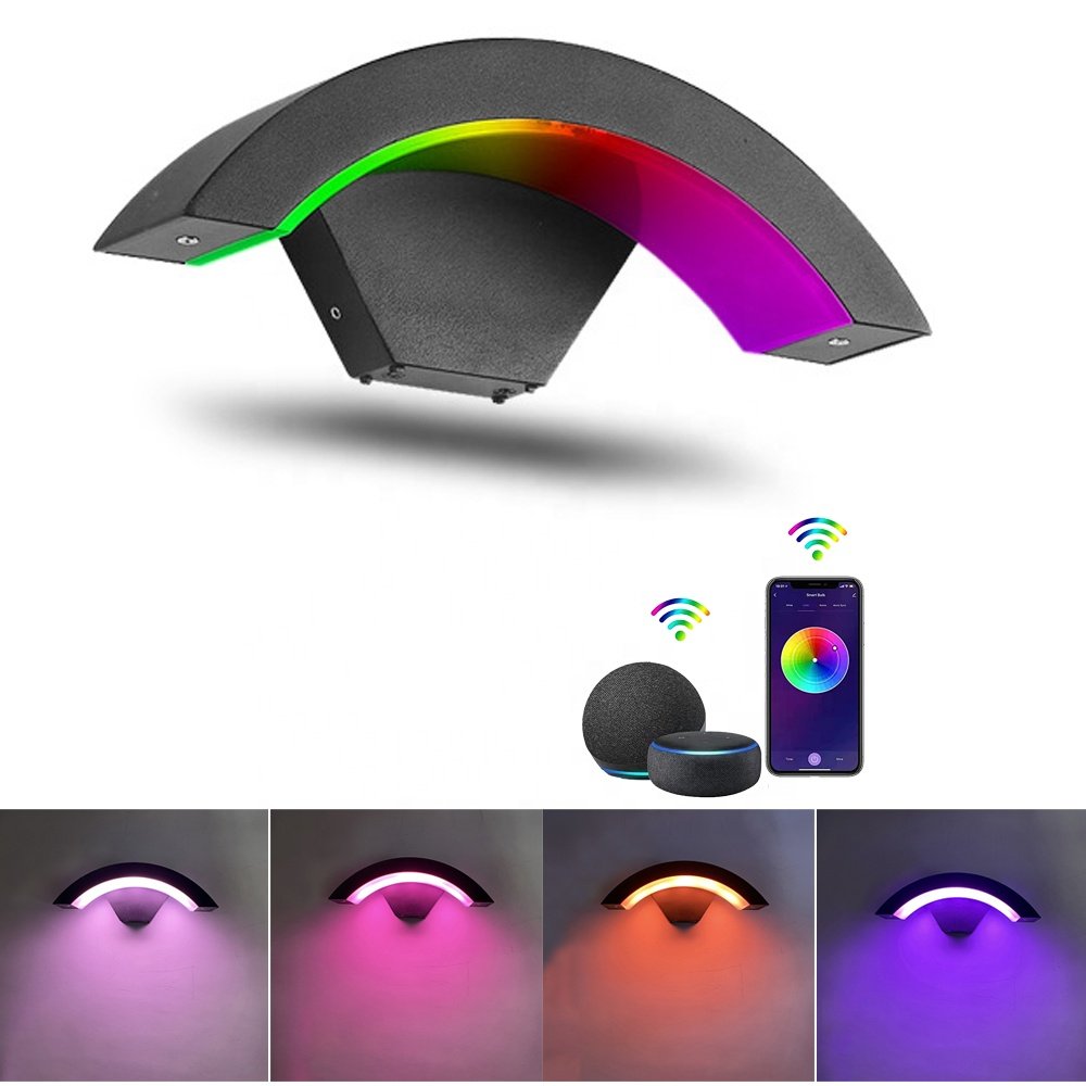 Smart Wifi Wall Sconces APP Control Dimmable RGB 2700K-6500K Colour Changing Wall Lamp 9W Black Indoor/Outdoor IP65 Porch Lights