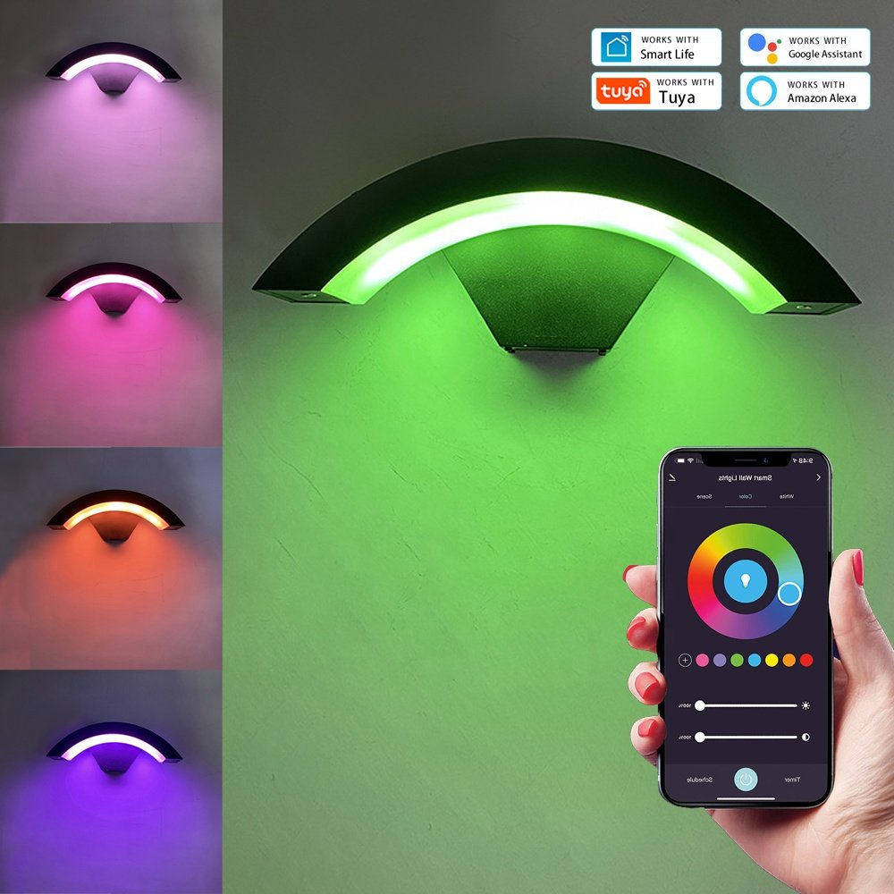 Smart Wifi Wall Sconces APP Control Dimmable RGB 2700K-6500K Colour Changing Wall Lamp 9W Black Indoor/Outdoor IP65 Porch Lights