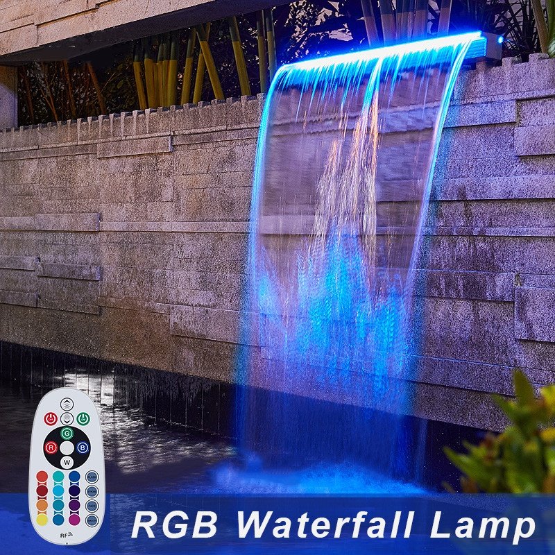 12W Outdoor Garden LED Strip Lights PVC Acrylic Waterfall Wall with Remote Control for Swimming Fountain Pond Pool Lights