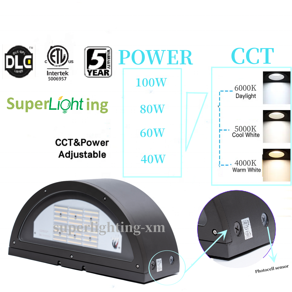 120W 100W 80W 60W 45W 30W LED Wall Pack Light CCT & Power Dial Motion Sensor Photocell up and Down LED Crescent Wall Pack Light