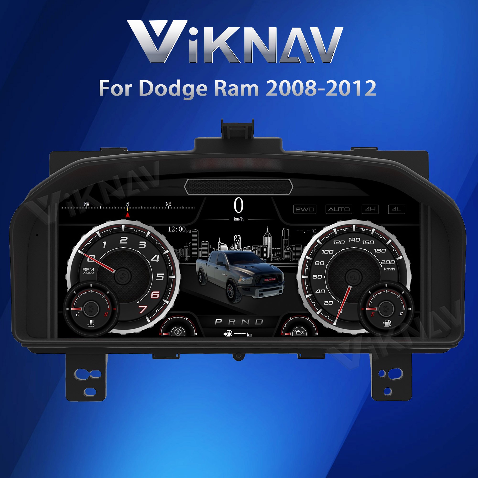 Viknav Car Radio Digital Cluster Speed Meter for Dodge Ram 2008-2012 Linux Instrument Dashboard Touch Screen Replacement Panel