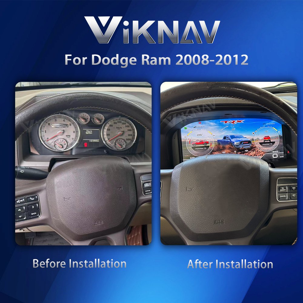 Viknav Car Radio Digital Cluster Speed Meter for Dodge Ram 2008-2012 Linux Instrument Dashboard Touch Screen Replacement Panel
