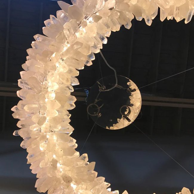 Custom Crystal Ring Pendent Light for Living Room Natural Stone Rock Crystal Lighting Fixtures High-end Light LED Chandelier