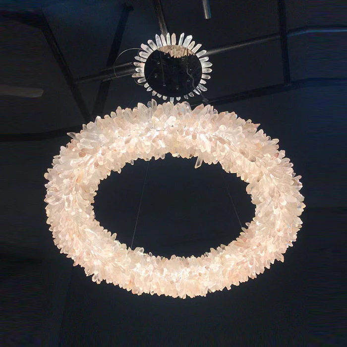 Custom Crystal Ring Pendent Light for Living Room Natural Stone Rock Crystal Lighting Fixtures High-end Light LED Chandelier