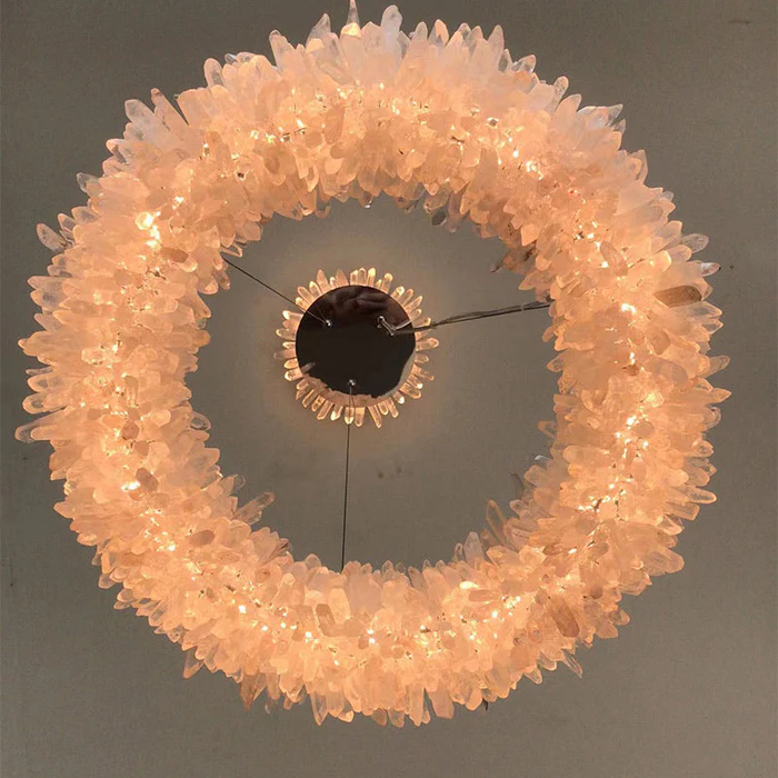 Custom Crystal Ring Pendent Light for Living Room Natural Stone Rock Crystal Lighting Fixtures High-end Light LED Chandelier