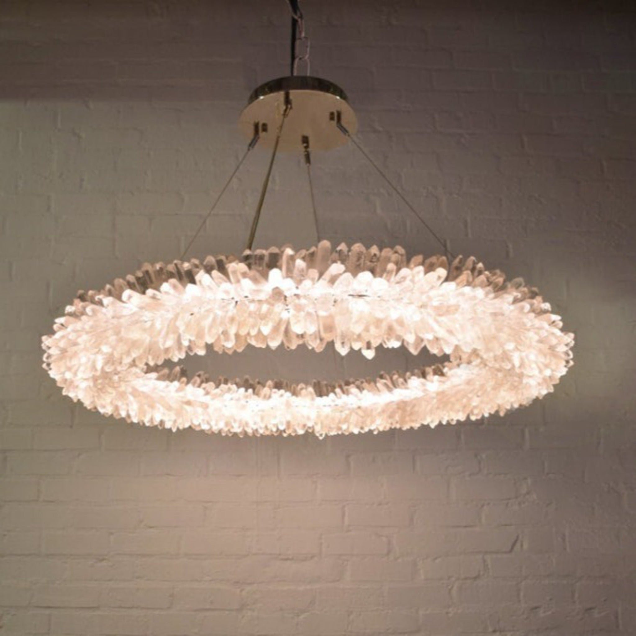Custom Crystal Ring Pendent Light for Living Room Natural Stone Rock Crystal Lighting Fixtures High-end Light LED Chandelier