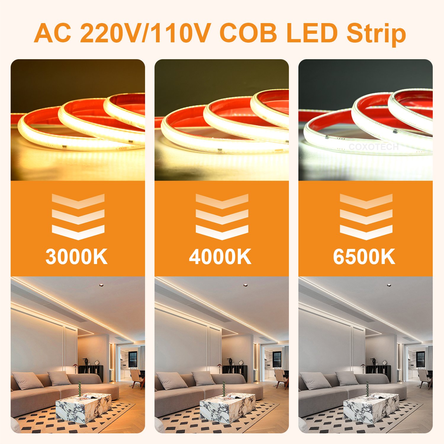 ETL 110v Driverless Smd High Voltage Cob Led Strip 220v 120v 30m 30 50 Feet ft Outdoor 100 Meter 230v 220v 100m Led Strip Light