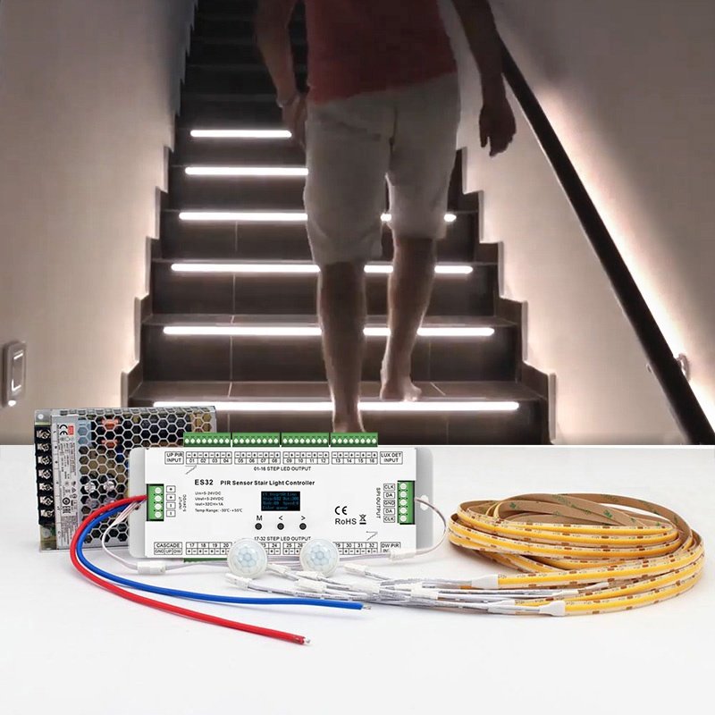 100W Multi-function RGBW Steps Light Controller DC12V Staircase Lights with Sensor Indoor Smart Motion Sensor LED Stair Lamp
