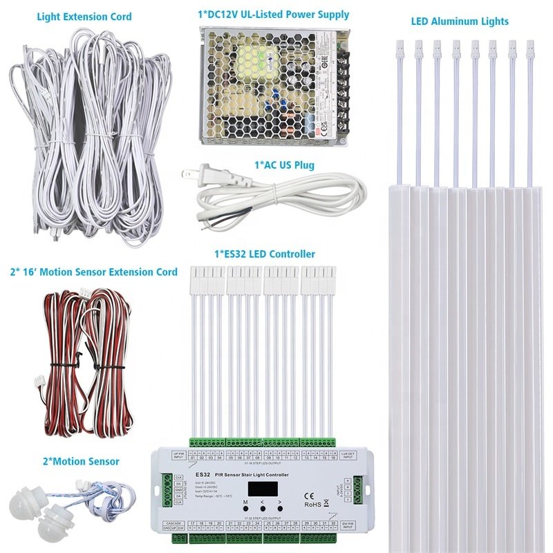 100W Multi-function RGBW Steps Light Controller DC12V Staircase Lights with Sensor Indoor Smart Motion Sensor LED Stair Lamp