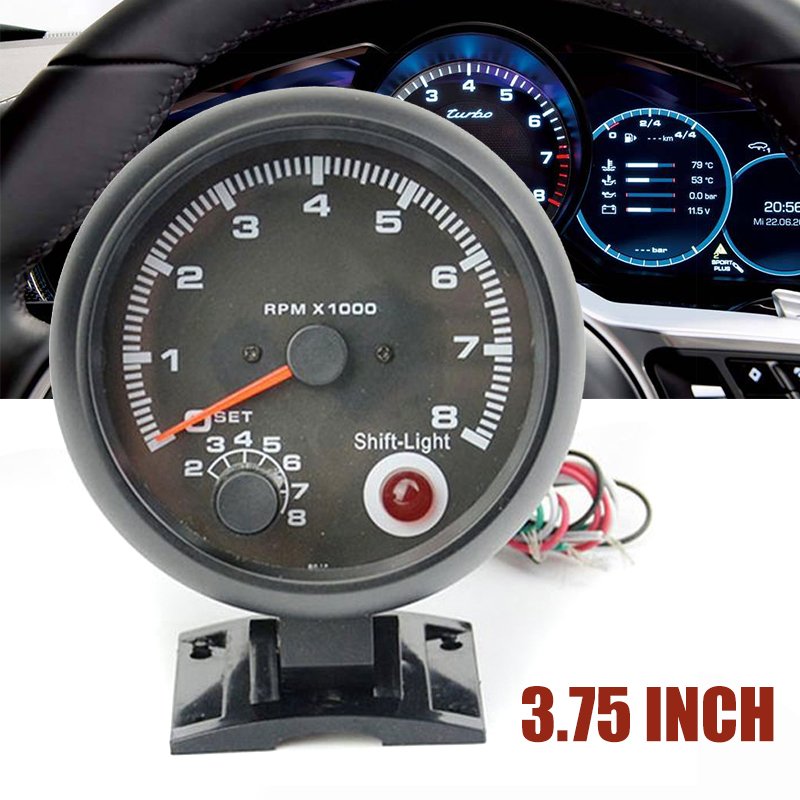 C0405 3.75Inch Universal Car Tachometer Tacho Gauge Meter LED Shift Light 0-8000 RPM