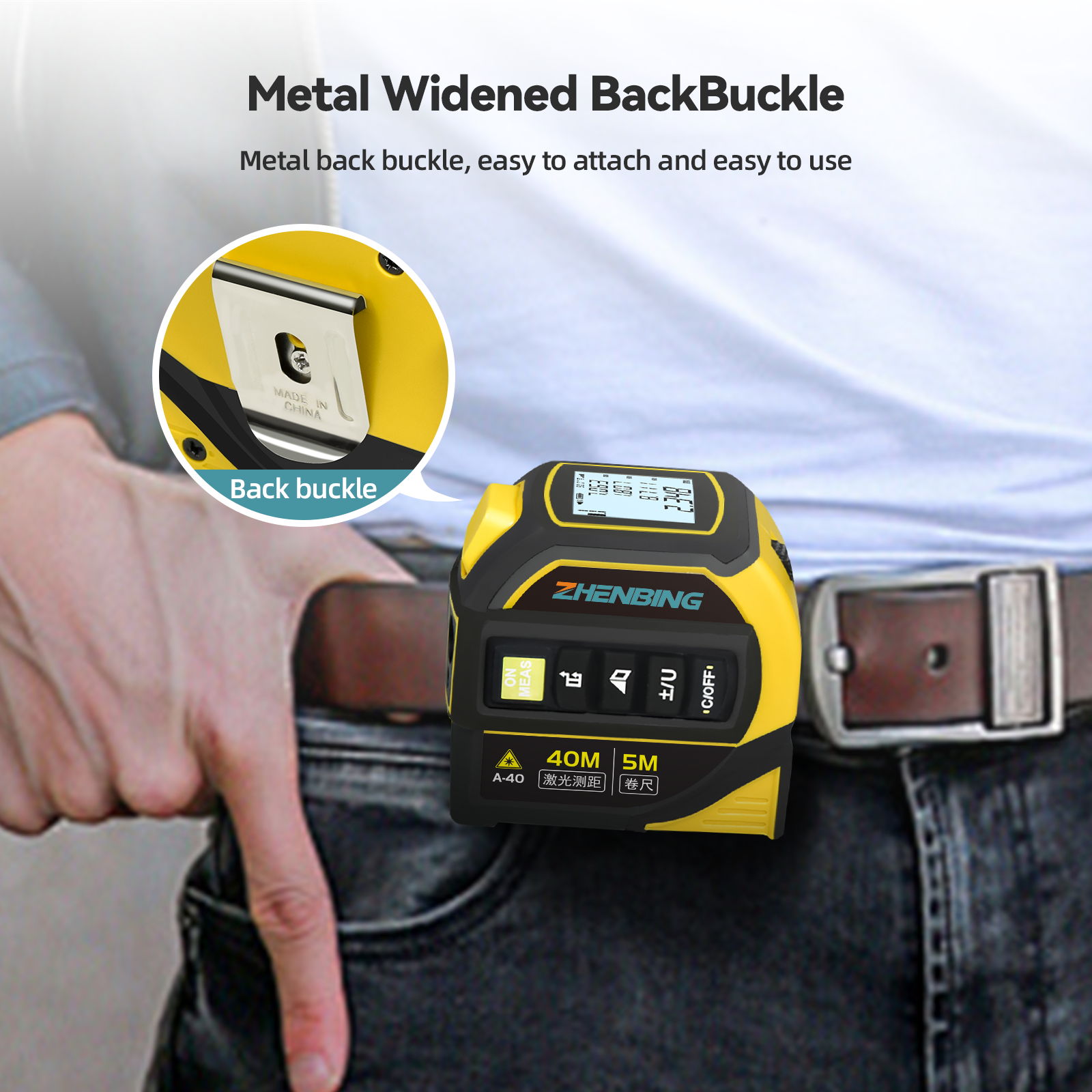 ZHENBING 40M Digital Intelligence Display Laser Distance Meter 5M Auto Lock Steel Tape Measure with Electric Angle