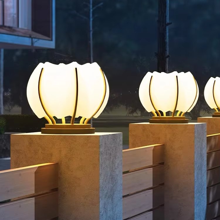 Lotus Shaped Pillar Lamp Solar Villa Garden Landscape Lawn Courtyard and Street Pillar Lamp Post Light Pillar Table Lamp