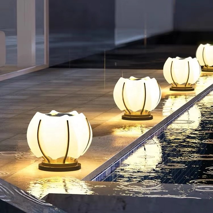 Lotus Shaped Pillar Lamp Solar Villa Garden Landscape Lawn Courtyard and Street Pillar Lamp Post Light Pillar Table Lamp
