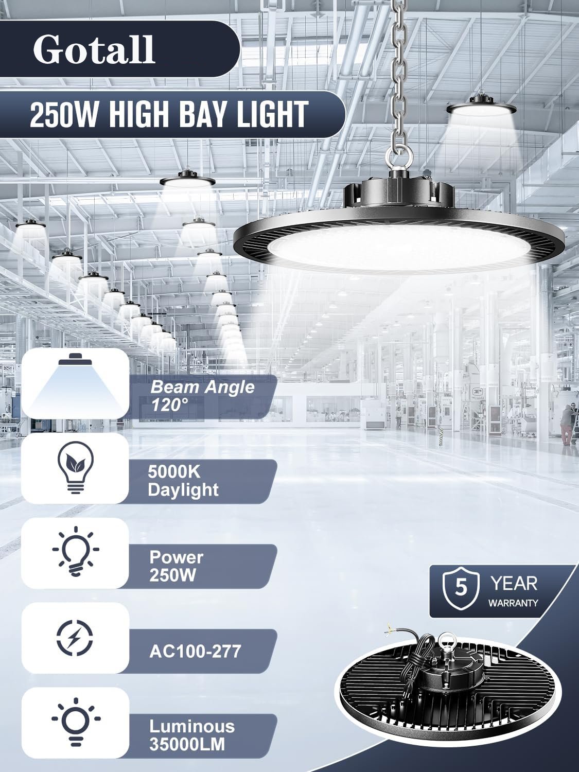 Commercial Industrial Lighting 100W 150W 200W IP65 IP66 Round UFO Led High Bay Light Warehouse Workshop Highbay Lamp