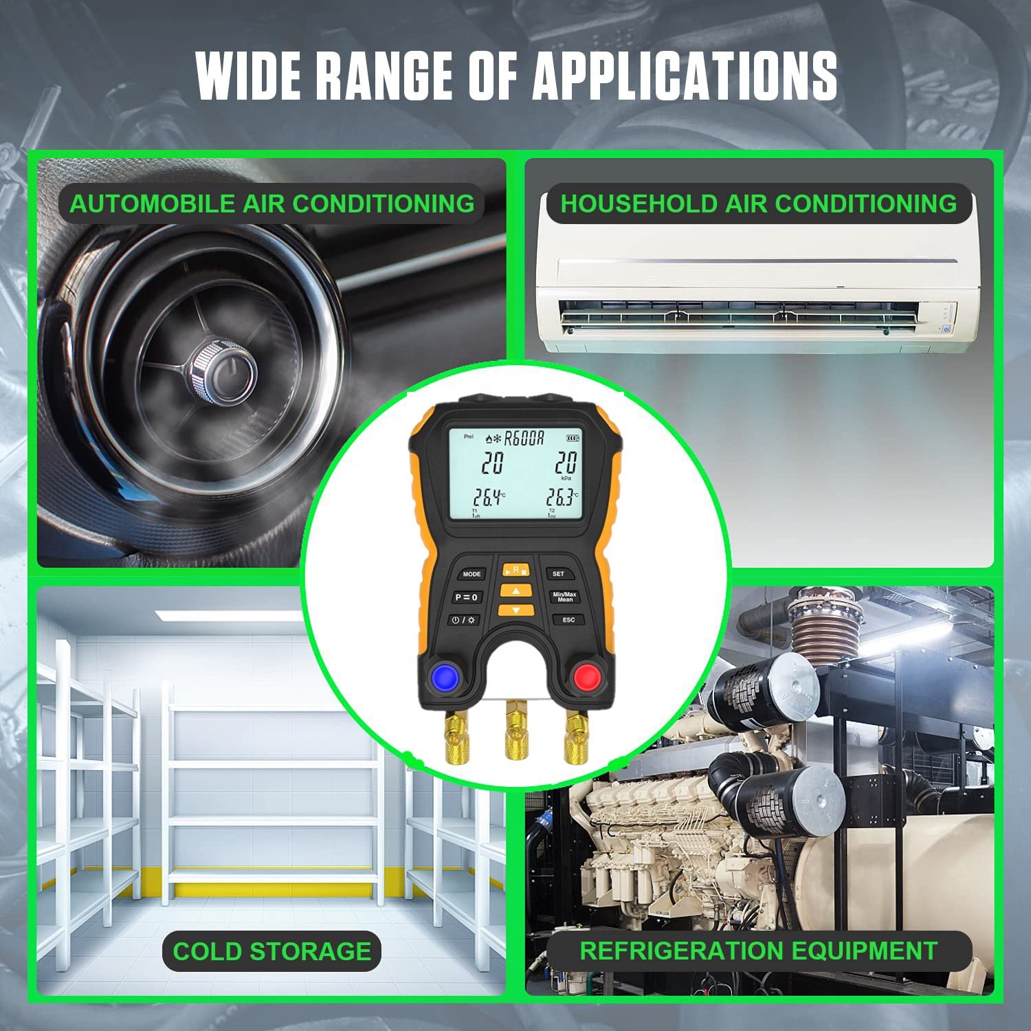 Hti Factory OEM/ODM Refrigeration Digital Manifold Gauge Meter Hvac Pressure Temperature Tester Manometros De Refrigeracione