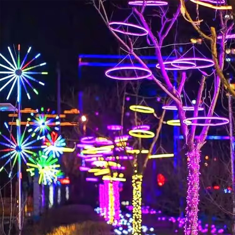 RGBW Tree Wheel Lights Decorative Ring Outdoor IP65 Waterproof Street Garden Hanging Festive Lighting Landscape Lights