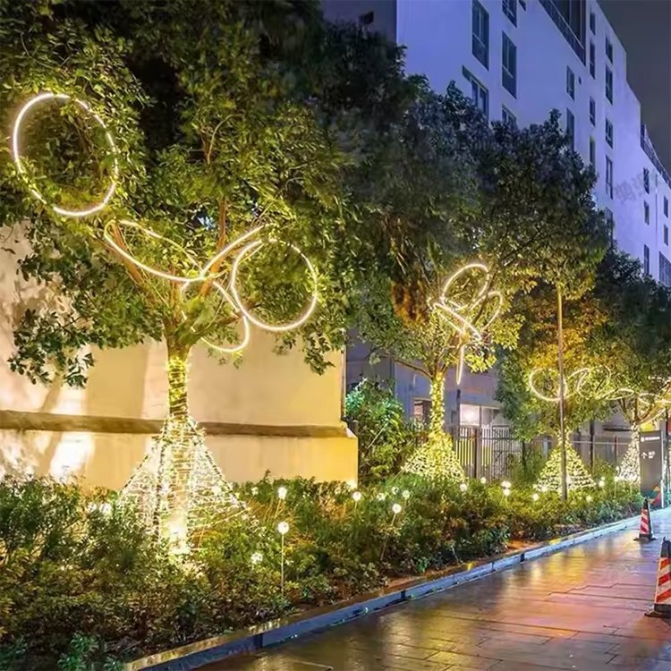 RGBW Tree Wheel Lights Decorative Ring Outdoor IP65 Waterproof Street Garden Hanging Festive Lighting Landscape Lights