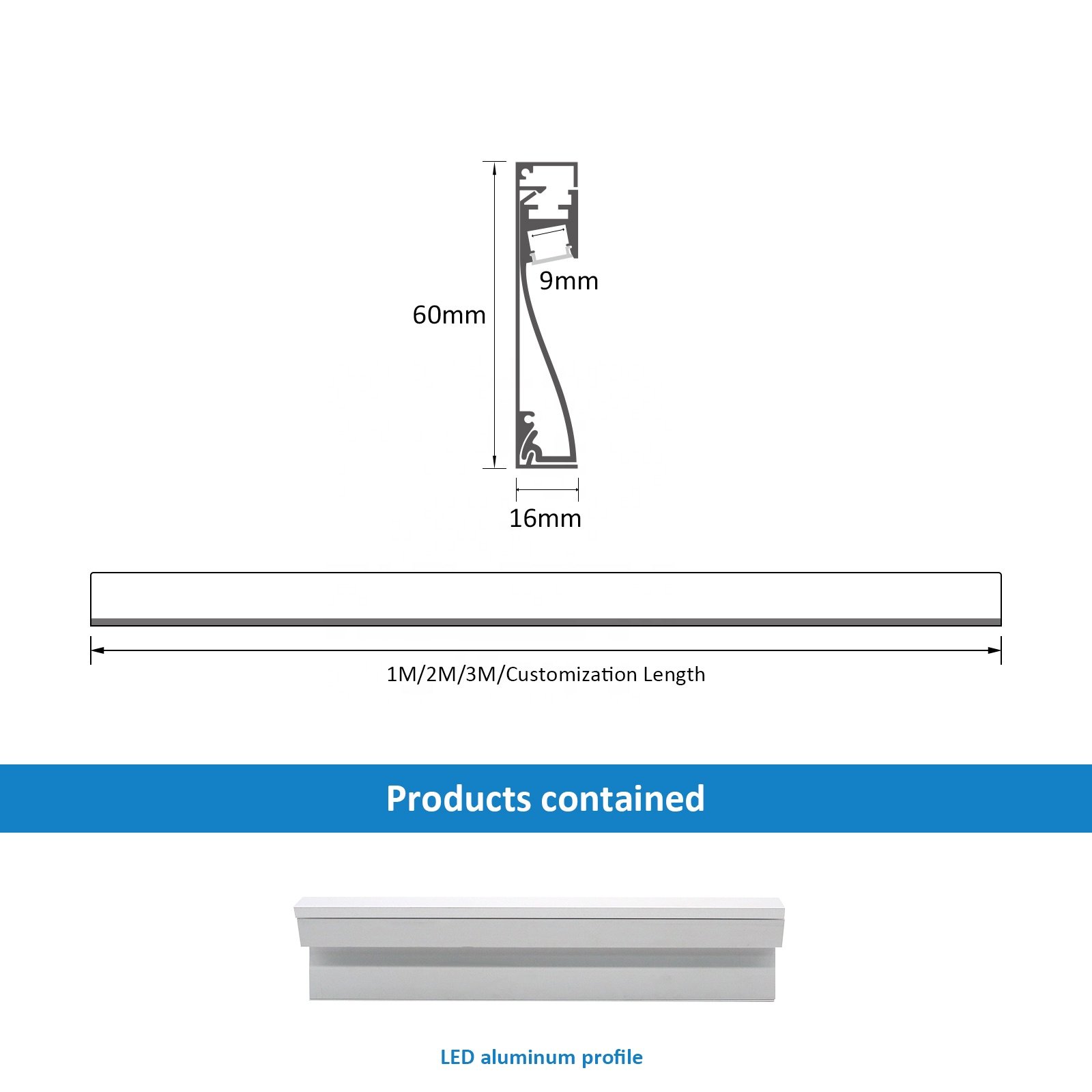 Black Aluminum Led Channel 2m 084 Skirting Profile Aluminum Led Channel and Diffuser White