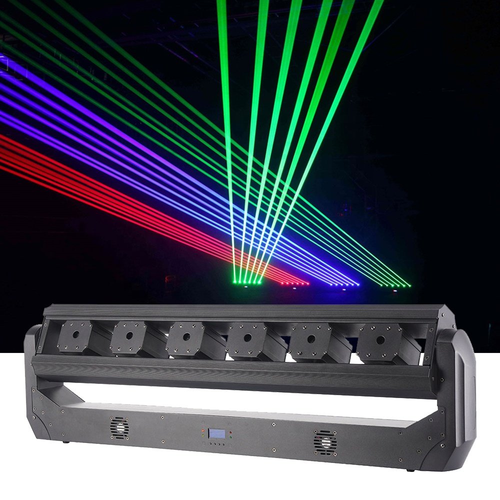 6-Head Moving Laser Bar Light Diode 500mw Projector with DMX & DMX512 Control Blue/Red/Green Beam Effects for DJs Iron Body