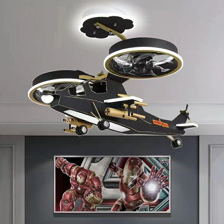 Children's Room Helicopter Ceiling Lights LED Three-color Remote Dimming Bedroom Early Education Center Ceiling Lights