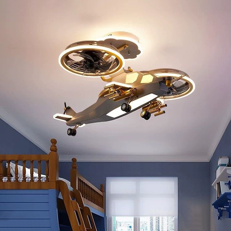Children's Room Helicopter Ceiling Lights LED Three-color Remote Dimming Bedroom Early Education Center Ceiling Lights