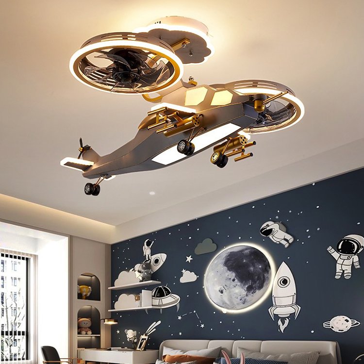 Children's Room Helicopter Ceiling Lights LED Three-color Remote Dimming Bedroom Early Education Center Ceiling Lights