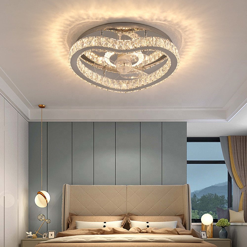LED New Luxury Crystal Fan Chandelier Bedroom Dining Ceiling Light With Fan Simple Household Decorative Crystal Modern Fan Light