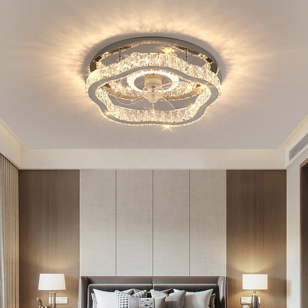 LED New Luxury Crystal Fan Chandelier Bedroom Dining Ceiling Light With Fan Simple Household Decorative Crystal Modern Fan Light