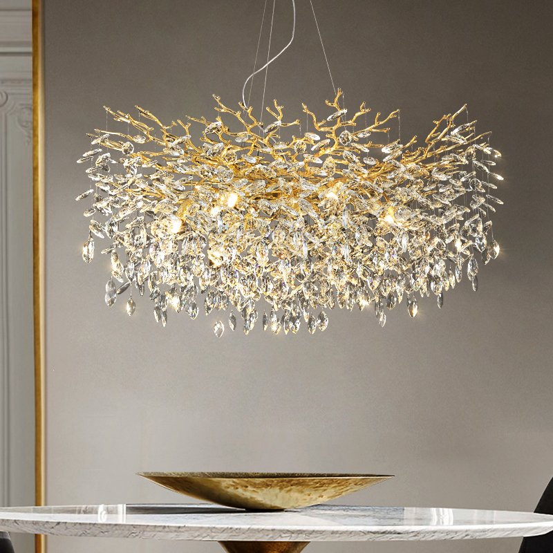 Large Branch Nordic Vintage Led Brass Gold Dining Living Room Hotel Luxury Ceiling Pendant Light Modern Crystal Chandeliers
