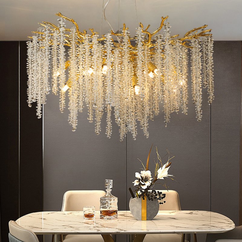 Large Branch Nordic Vintage Led Brass Gold Dining Living Room Hotel Luxury Ceiling Pendant Light Modern Crystal Chandeliers