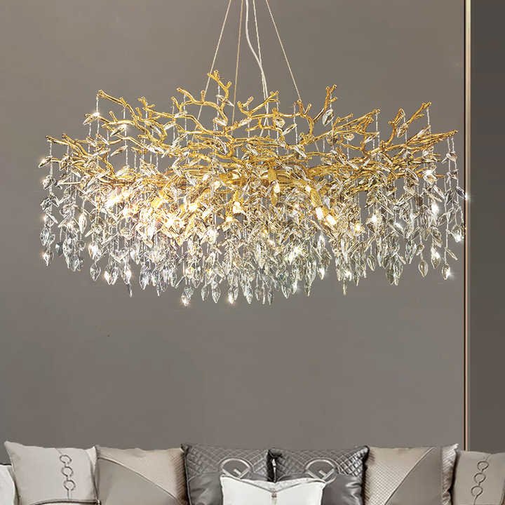 Large Branch Nordic Vintage Led Brass Gold Dining Living Room Hotel Luxury Ceiling Pendant Light Modern Crystal Chandeliers