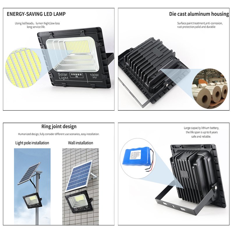 Omsen Home Led Street Garden Solar Flood Light 1000W Lights Outdoor Solar Power Lamp Floodlight 2500 Lumens Lighting Waterproof