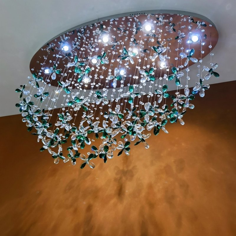 Custom Lily Flower Branch Chandelier Luxury Ceiling Light Fixture for Foyer Entryway Flush Mount Gold Drop Crystal Chandelier