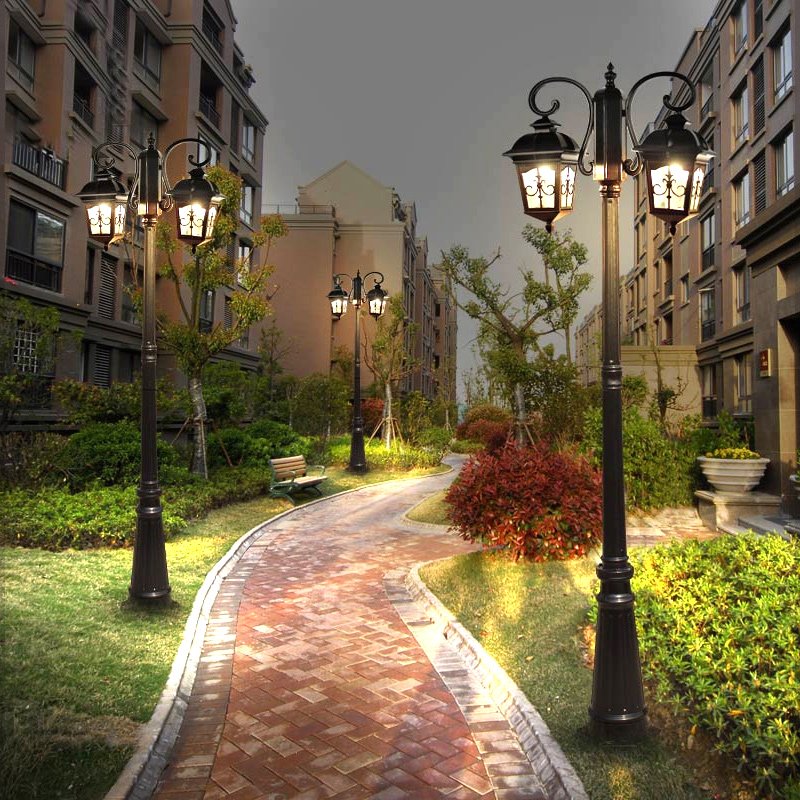 Outside European Street Lamp with Large Solar Panel Design Black Bronze Pole LED Garden Light Outdoor Retro Lawn Post Lights