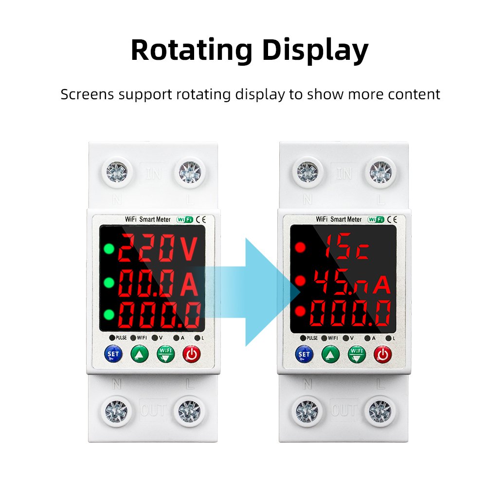 RMshebei WiFi Smart Circuit Breaker 63A Over Under Voltage Current Temperature Leakage Protection Control Via App Set Parameters