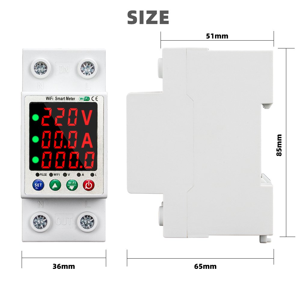 RMshebei WiFi Smart Circuit Breaker 63A Over Under Voltage Current Temperature Leakage Protection Control Via App Set Parameters