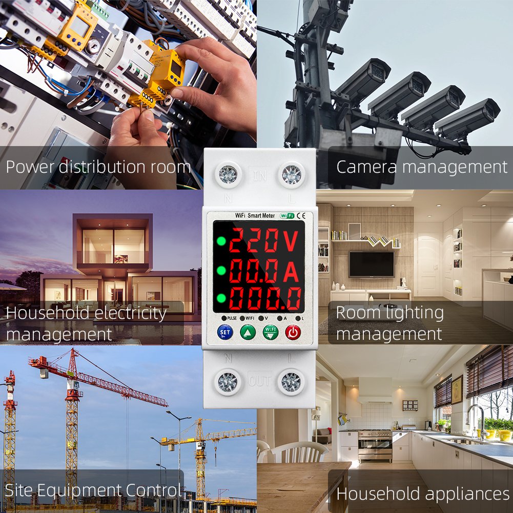RMshebei WiFi Smart Circuit Breaker 63A Over Under Voltage Current Temperature Leakage Protection Control Via App Set Parameters