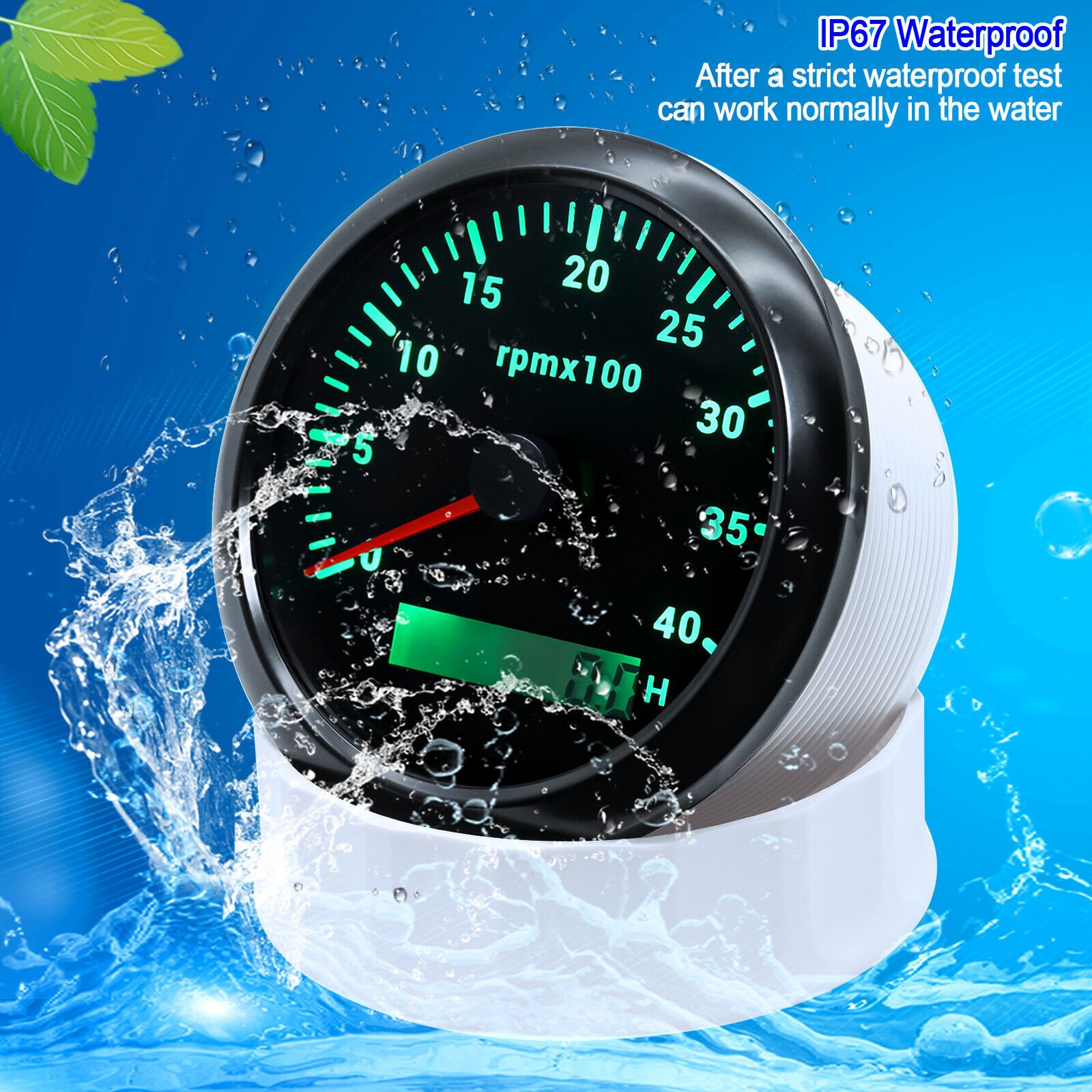 Marine Analog Auto Meter Tachometer Gauge 7000 RPM Hour Meter Boat RPM