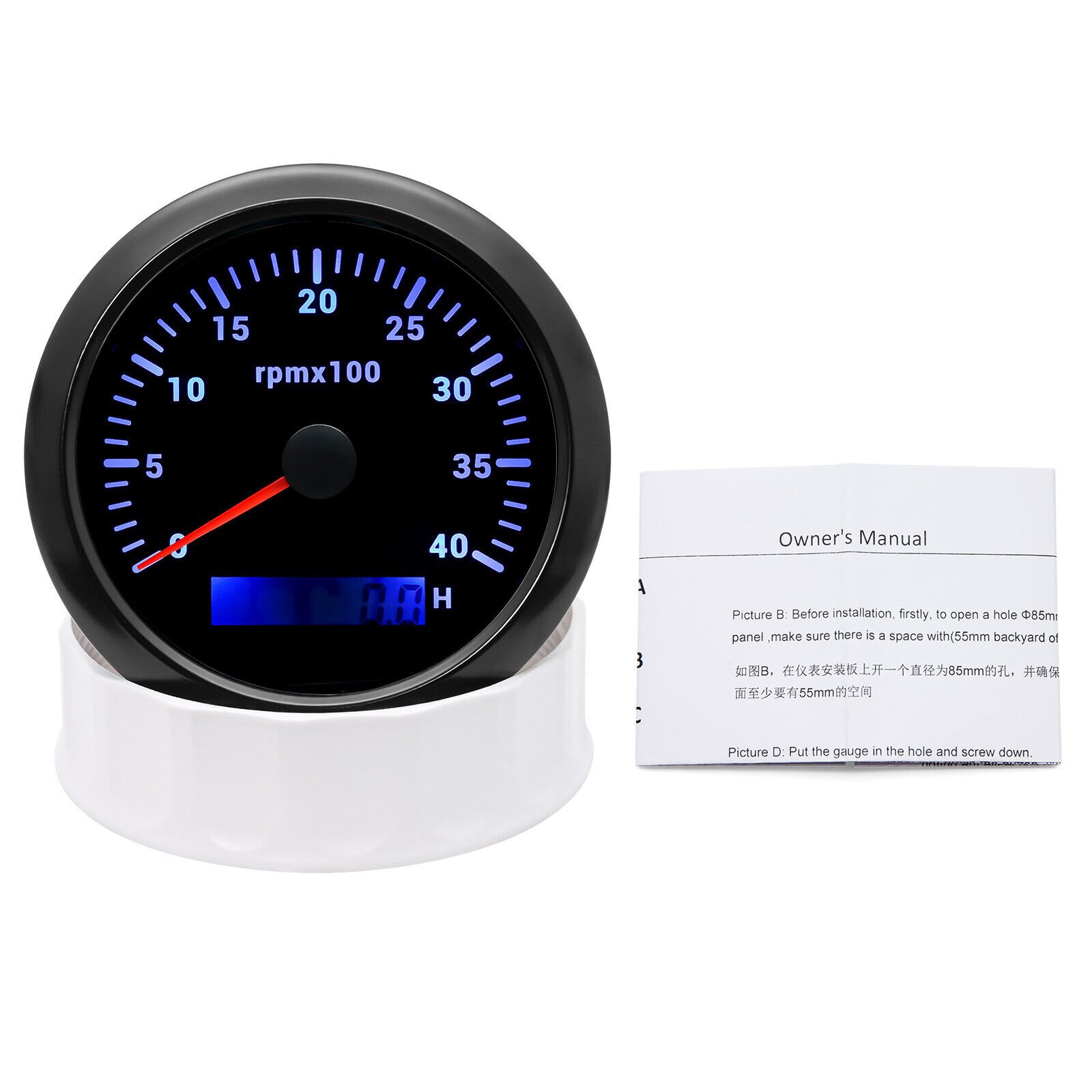 Marine Analog Auto Meter Tachometer Gauge 7000 RPM Hour Meter Boat RPM