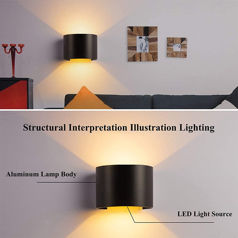 6W Black Round Modern up and Down Outdoor Led Wall Lighting Decoration Exterior Indoor Sconce Outdoor Wall Light,Wall Lamp
