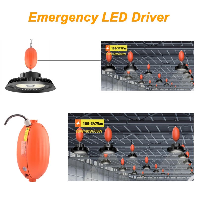 US STOCK Warehouse Indoor Stadium 170lm/w 200w 50000hrs 5000K 3cct Switchable LED UFO High Bay Lighting with With Emergency